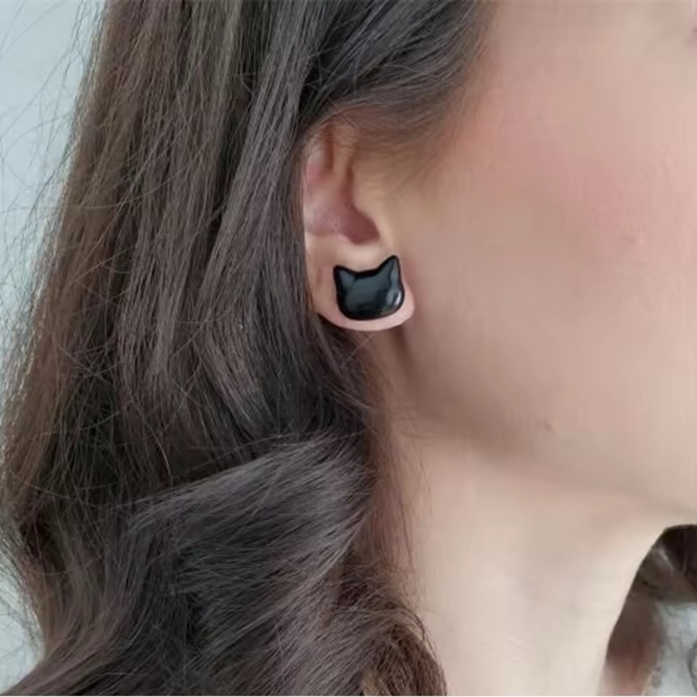 Cat Silhouette Stud Set — Handmade Resin Earrings — Hypoallergenic - Picture 5 of 7